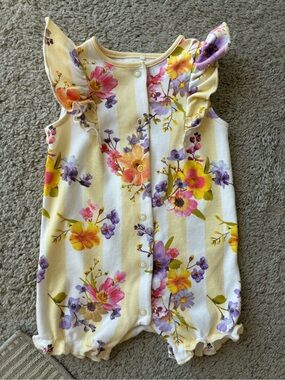 Next Baby Floral Striped Ruffle Romper — Yellow, Pink & Purple